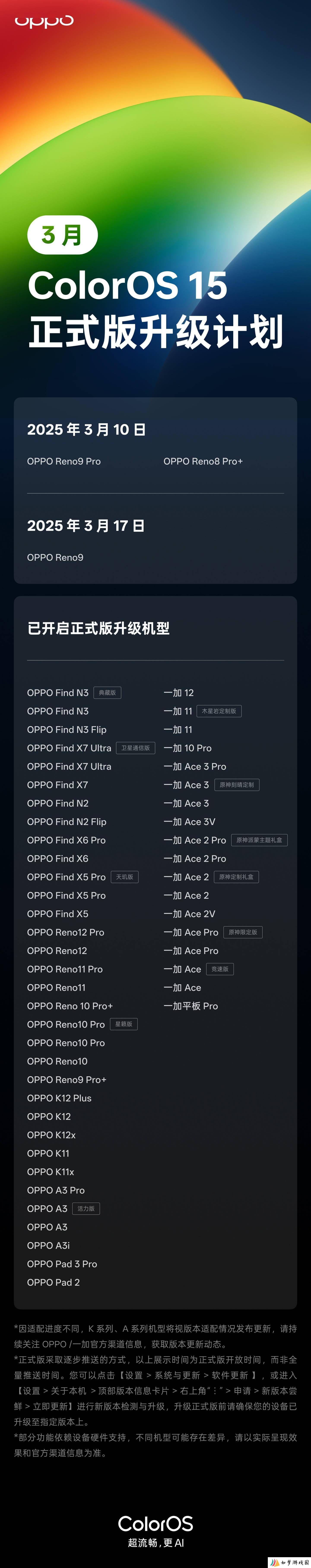 OPPO ColorOS 15正式版升级倒计时：最后三机型3月迎更新